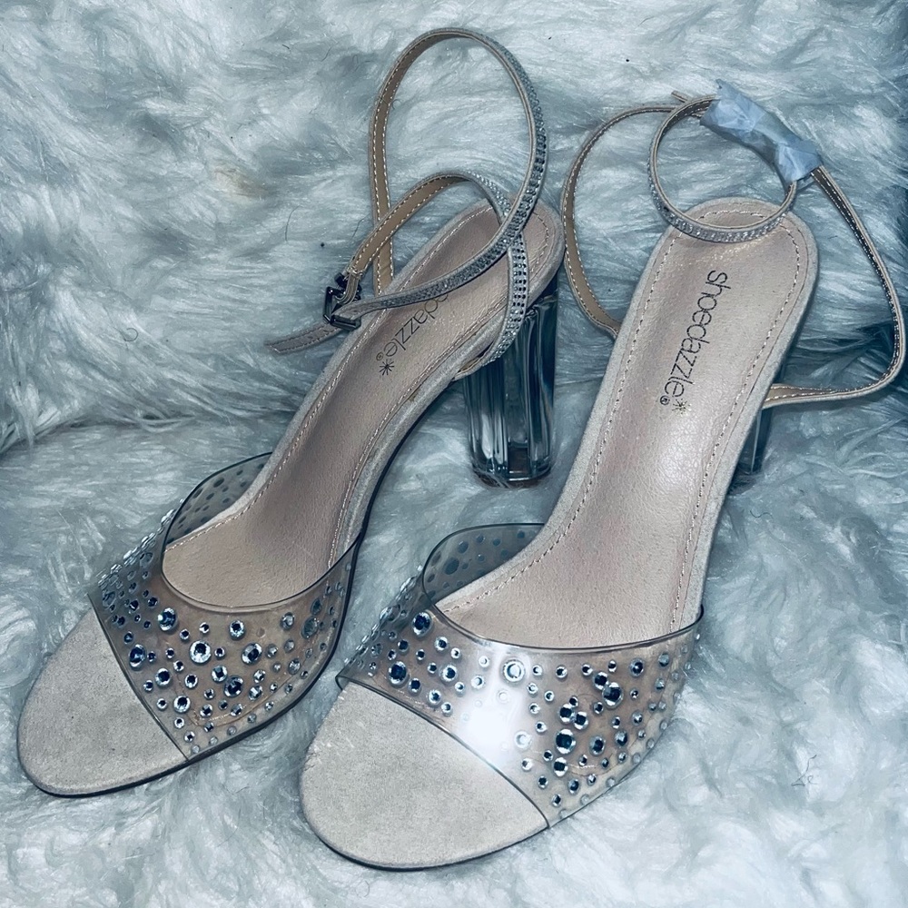 Rita Oro X Shoe Dazzle 
“I See You Clear “Jeweled Rhinestone Heeled Sandal